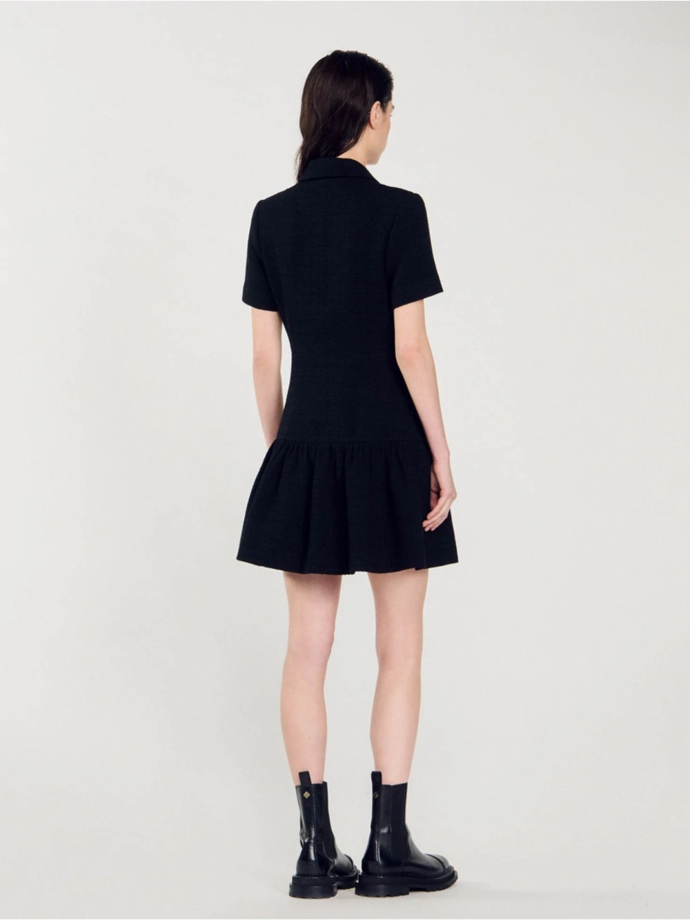 Sandro Black Short-Sleeve Button-Front Tweed Mini Dress - Picture 10 of 10